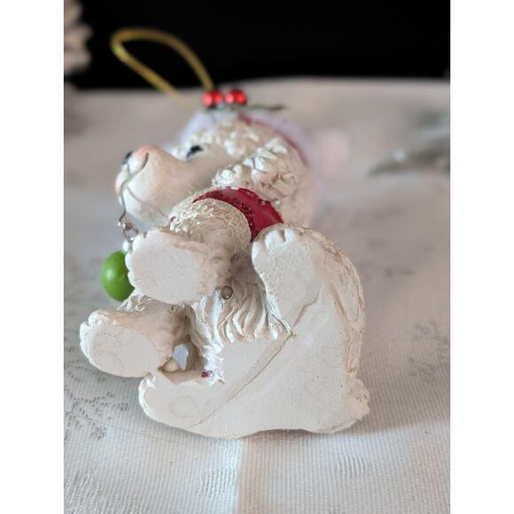 Pier 1 Christmas Poodle Dog Ornament Santa Hat Glitter Red Coat Holiday Decor - Picture 5 of 10